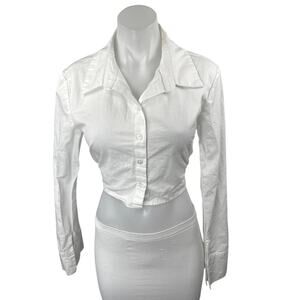 Lioness Women's White Open Back Long Sleeve Button Up Shirt Crop Top Size M